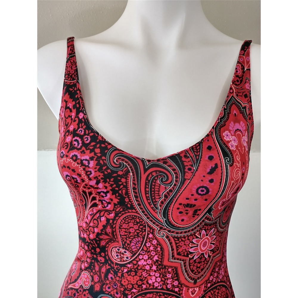 dmbm Paisley Print Bodycon Slip Dress Women's S/P Red Pink Black Pretty Clubware